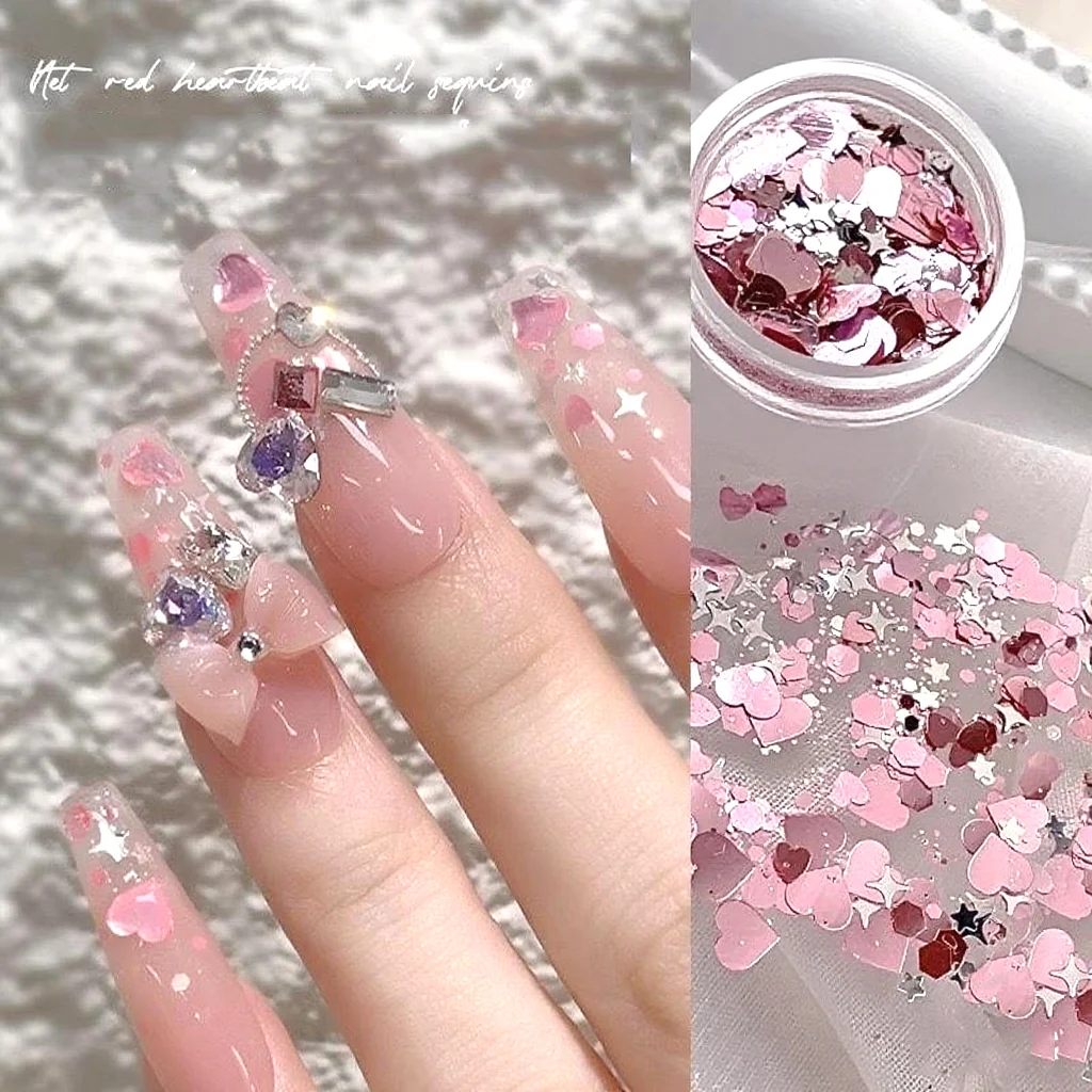 رقعة فنية لاصقة لتزيين الأظافر الوردية على شكل نجمة فور ستار لوف ستار فتاة وردية لامعة #2