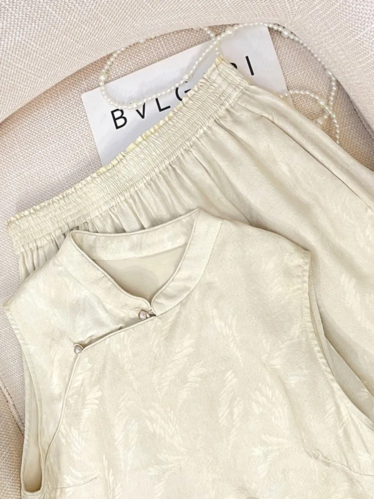 Nieuwe Chinese Sle Nationale Trend Knop Geborduurd Vest Vrouwen Zomer Ontwerp Sensatie Bovenkleding Svel Stand Kraag Top