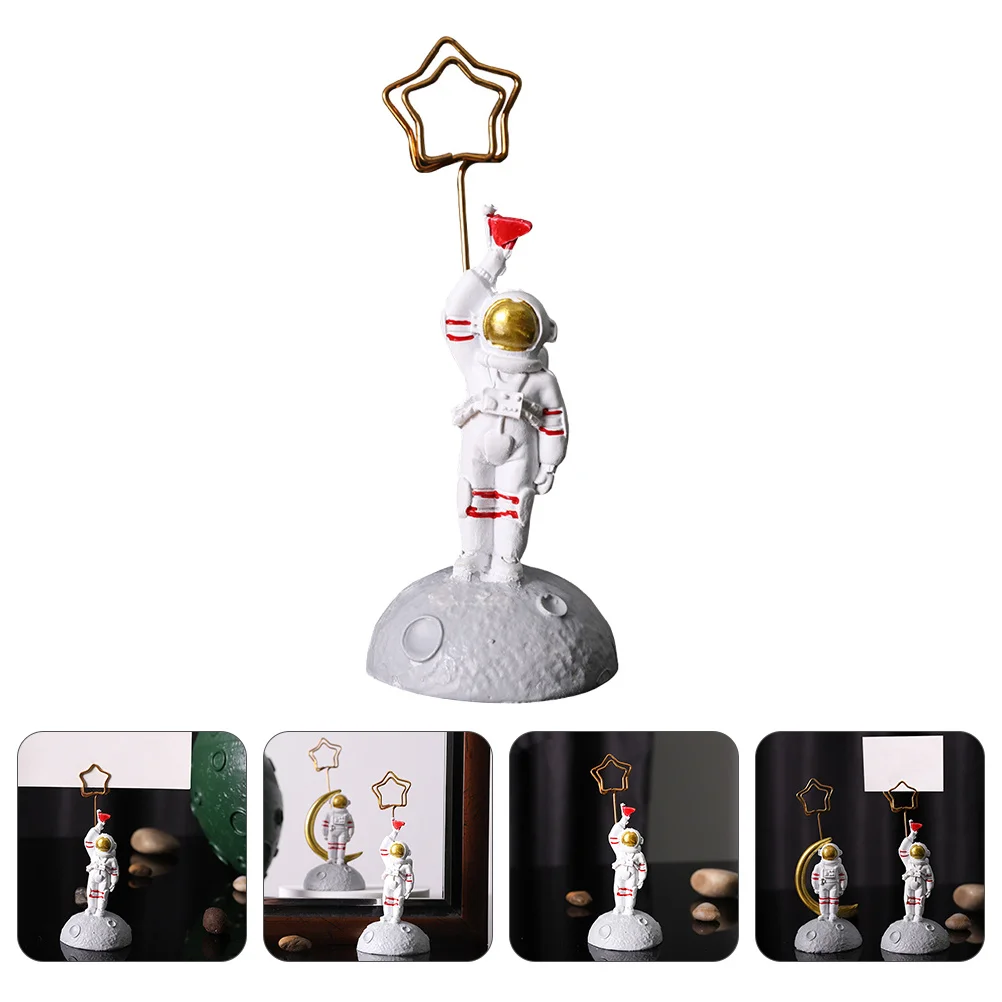 

Spaceman Desk Photo Clip Holder Astronaut Statue Resin Decoration for Office Home Space Themed Adornment
