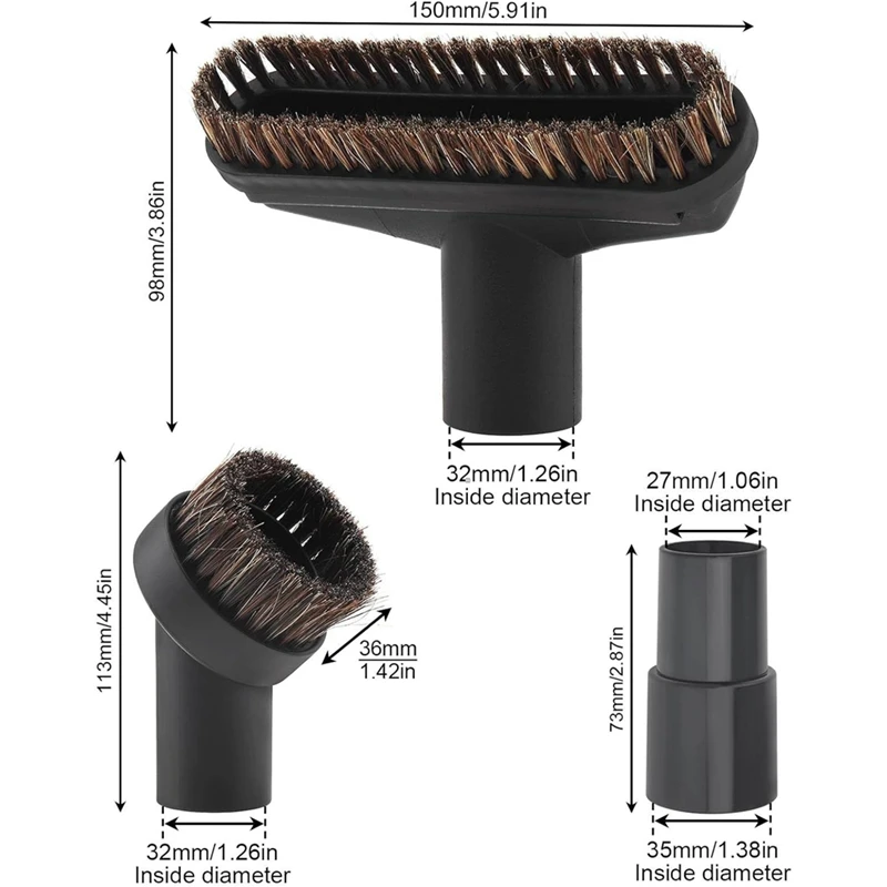 فرش مكنسة كهربائية مرفقة، فرش أرضية فرش مستديرة مع محول 1.06 بوصة إلى 1.37 بوصة، فرشاة رأس مفرغة متينة