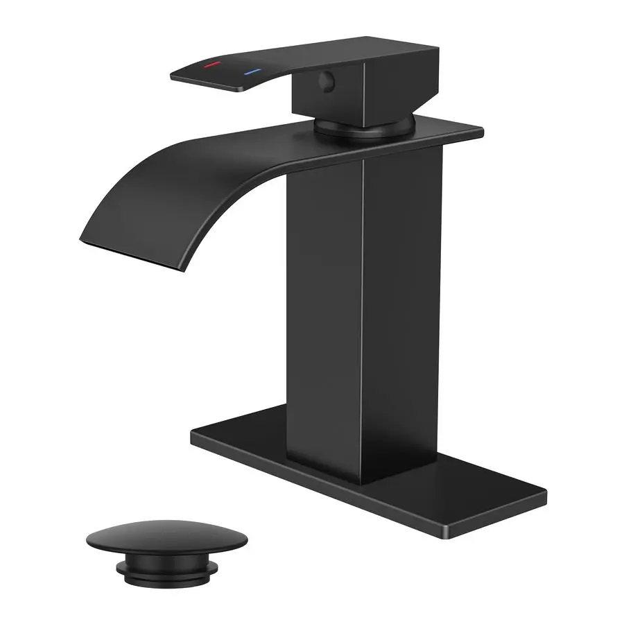 

Матовые черные смесители для ванной комнаты с эффектом водопада, на 1 или 3 отверстия, одинарный смеситель для раковины с подключением cUPC и выдвижным сливным клапаном, S