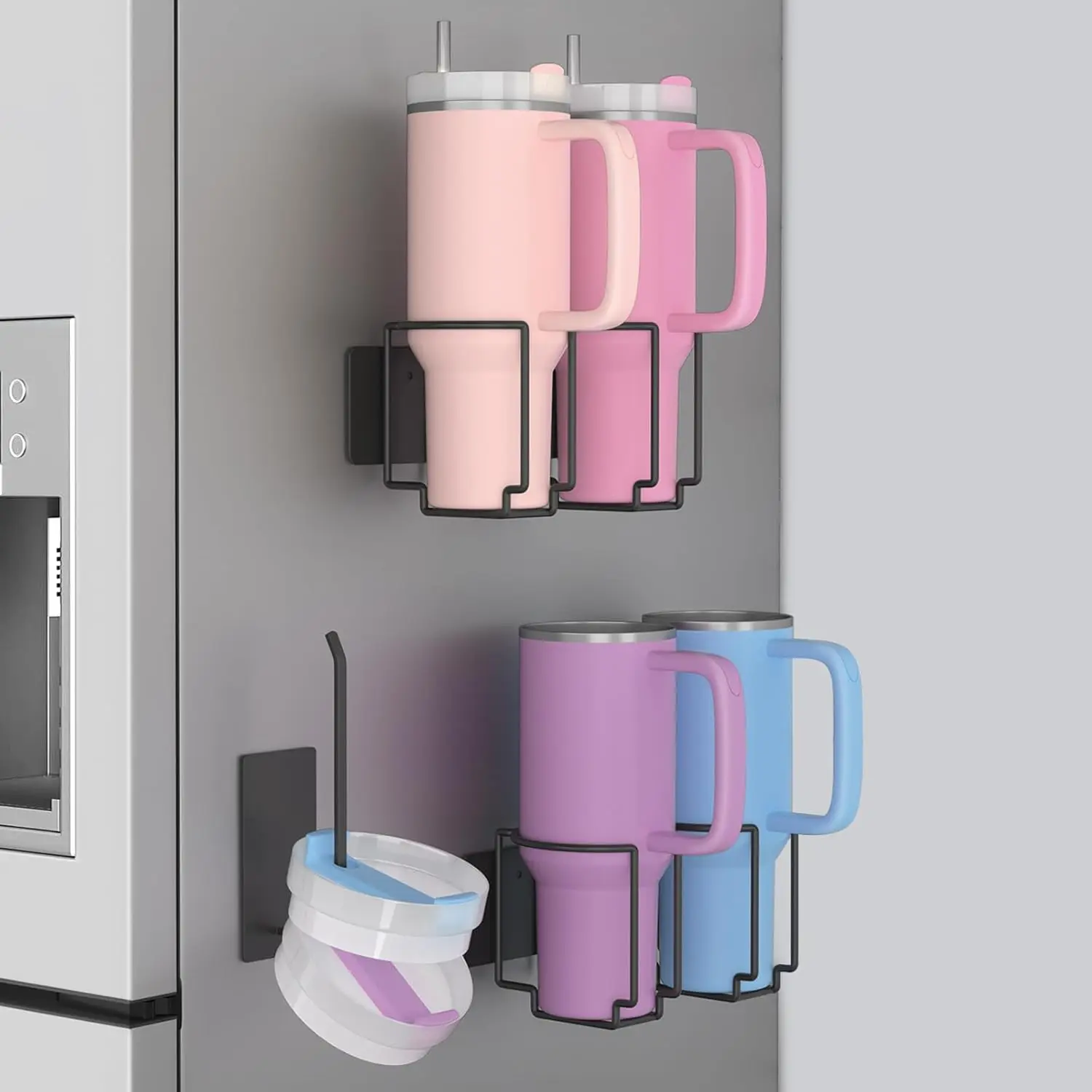 

Magnetic Water Bottle Organizer for Stanley 40oz Tumbler, Fridge Cup Holder & Lid Storage Set