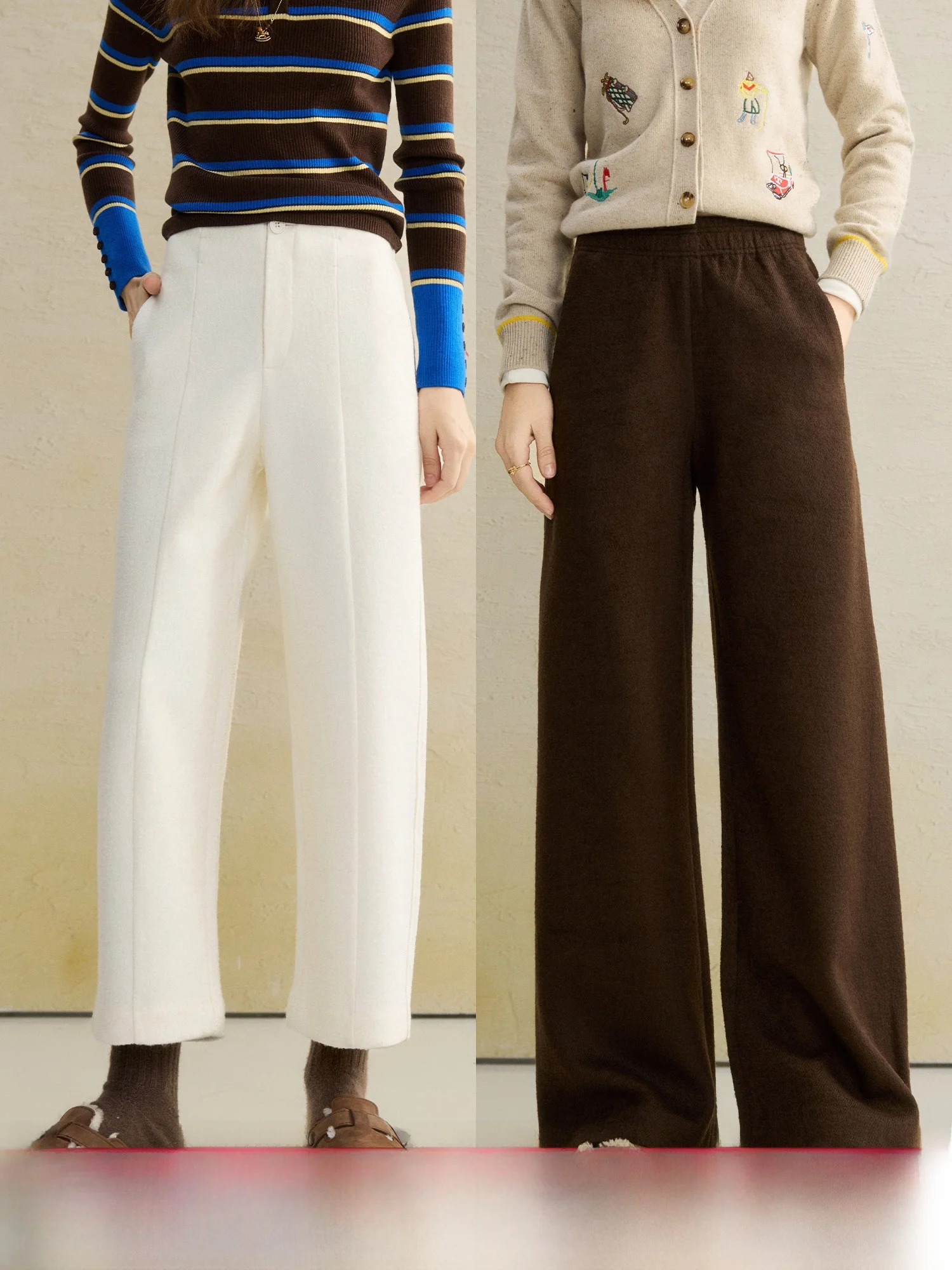 

High Waist Loose Fit Thickened Woolen Casual Pants Women's Straight Leg Pants Comfortable Elastic Waist Simple Style