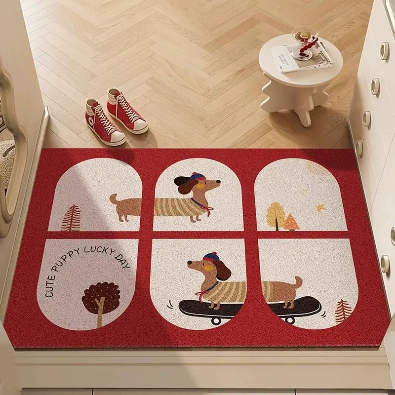 VIKAMA Red White Checkered Sausage Dog Puppy Entry Rug Skid Resistant Entryway Mat Cute Animal Floor Pad Room Decor Soft Durable