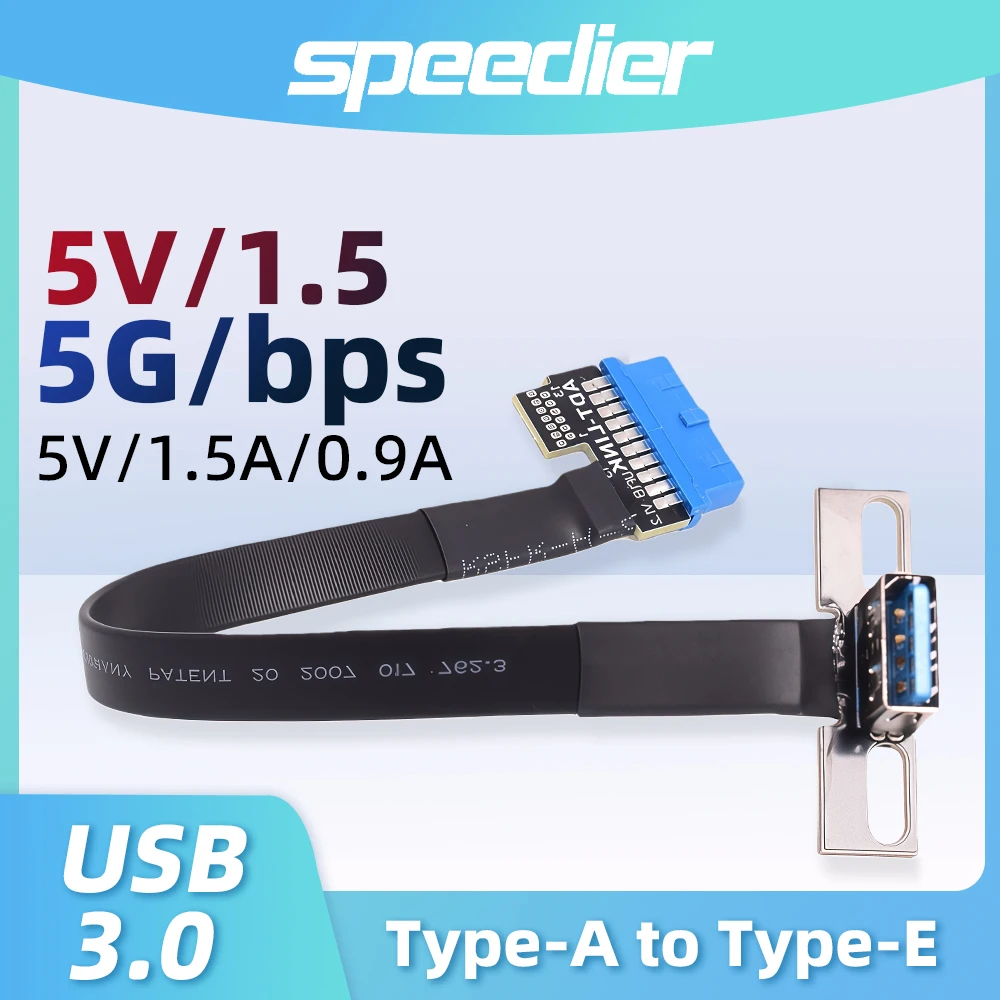 USB 3.0 Dual USB-A Female Adapter Built-in 19pin 20Pin Extension Cable 90 Degree 5Gbps 5V/1.5A  Front with Screw Holes 3cm-3m
