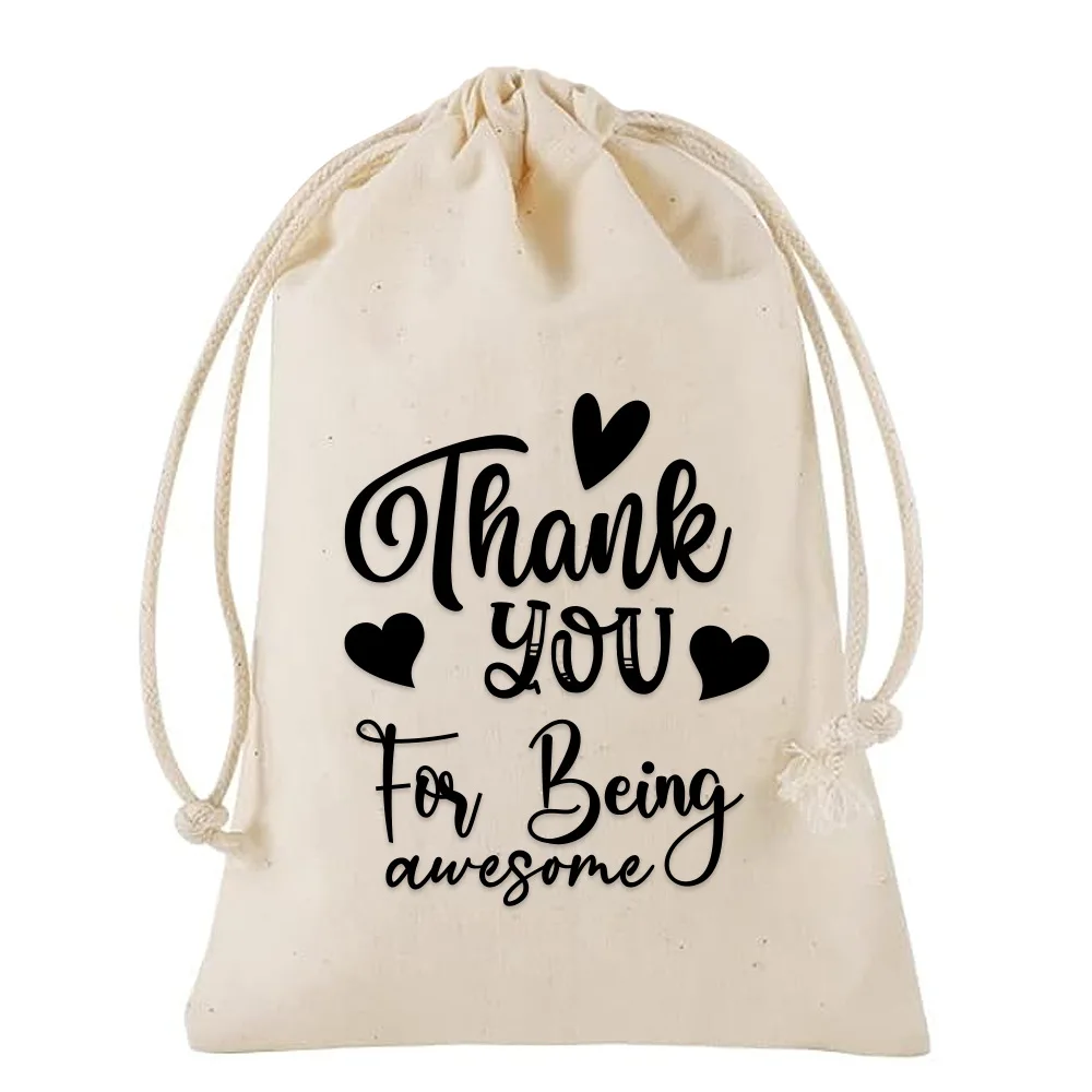

50pcs/Lot 10*15cm Thank You Printed Cotton Fabric Bag Draw String Bags Thanksgiving Party Snack Gift Storage Pouch