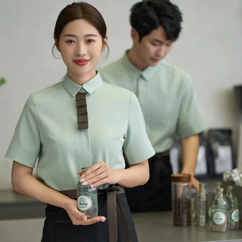 Bakery Short Sleeve Working Coat Waiter/waitress Kitchen Workwear Restaurant Staff Uniform Canteen Soft Clothes Work Tops