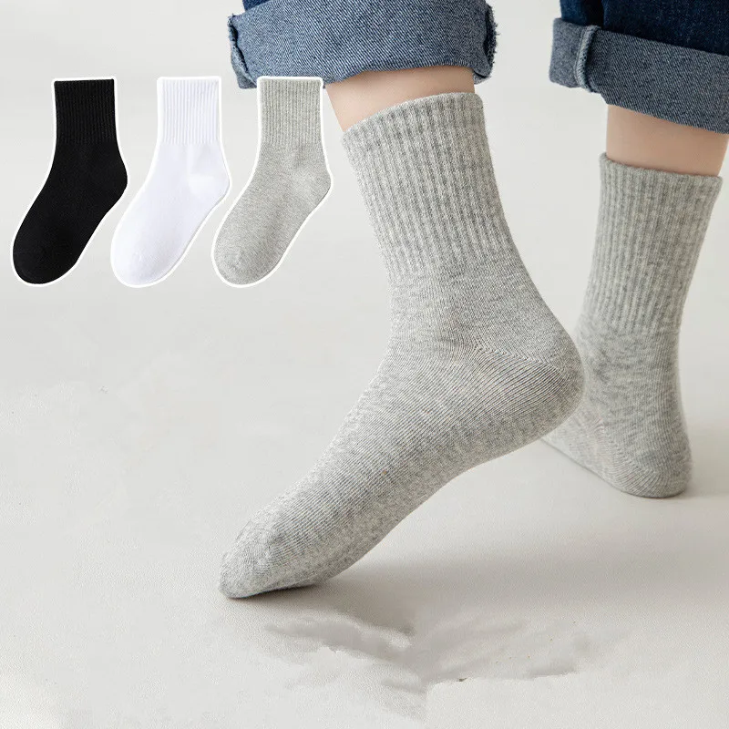 5 Pairs/lot Cotton Soft Student Socks Breathable Absorbing Sweat Sport Socks Boys Girls Middle Tube Sock For 3-13 Year