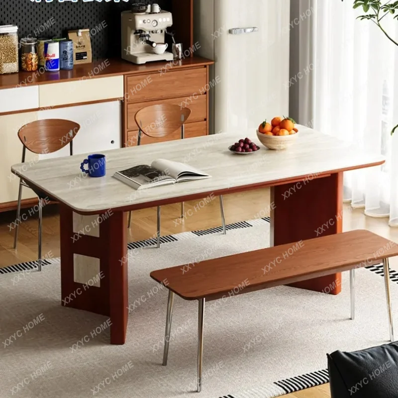 XXSmall apartment modern simple medium and ancient style wabi sabi rectangular rock slab dining table