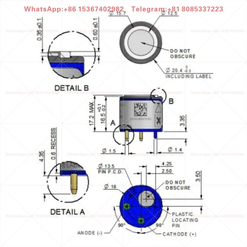 4OXV AAY80-390 Oxygen Sensor O2 Cell Replacement Part Industrial Precision Gas Detector Sensing Module New In Stock