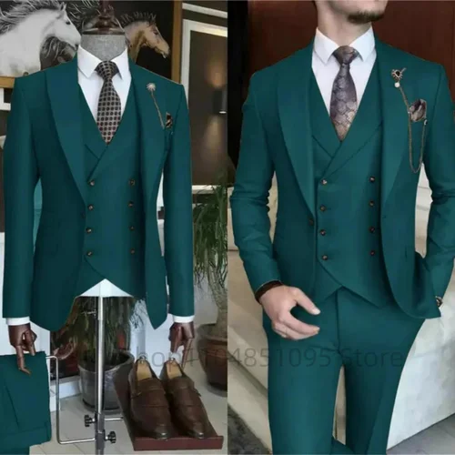 Imagen 2 del producto Traje de Boda Formal para Hombre, Corte Entallado, Conjunto de 3 Piezas, Blazer, Chaleco y Pantalones Clásicos y Elegantes para Novio