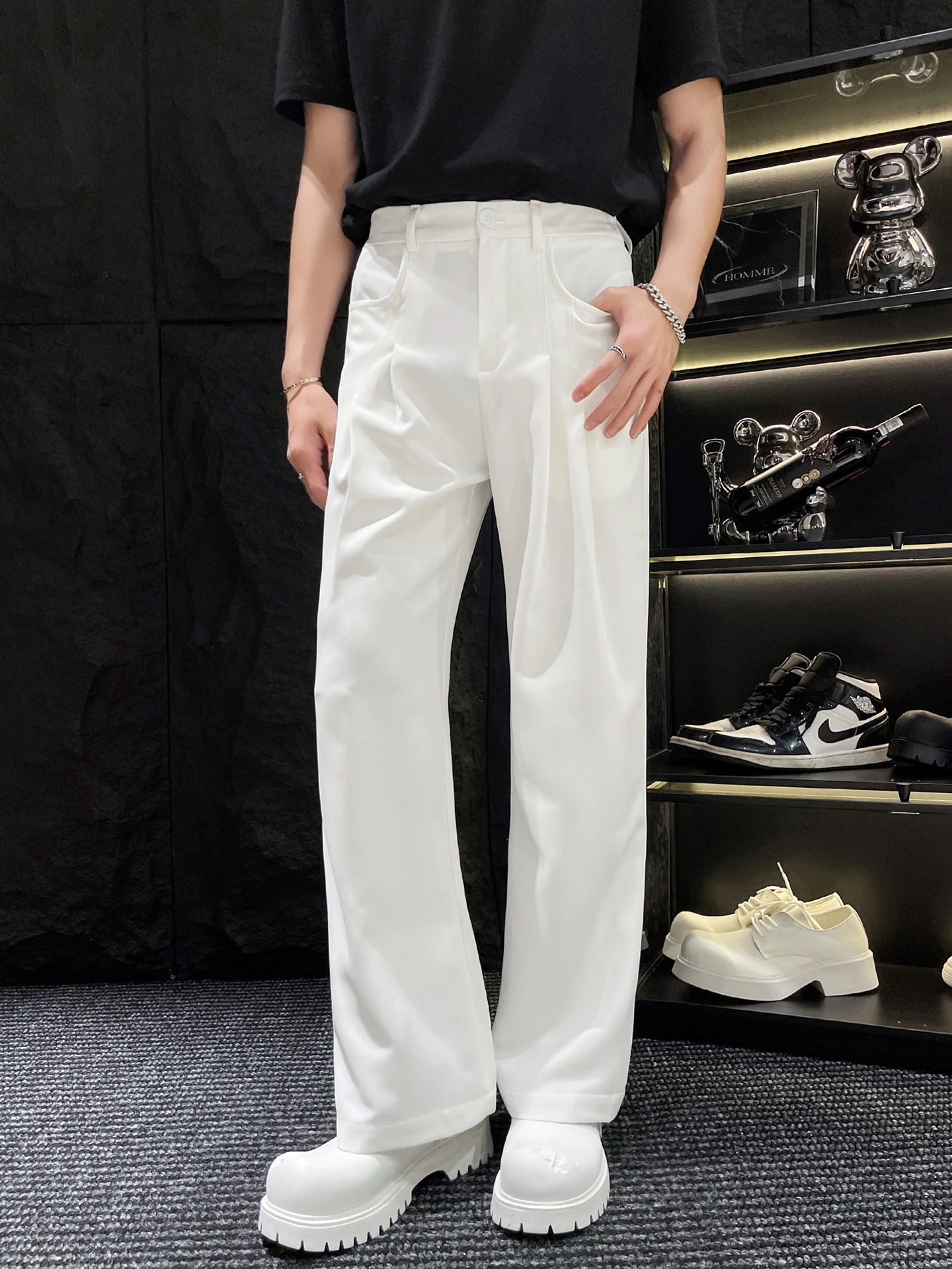 

Мужские повседневные белые брюки прямого кроя, длинные, с эффектом зеркального отражения, молодежный стиль, летняя мода