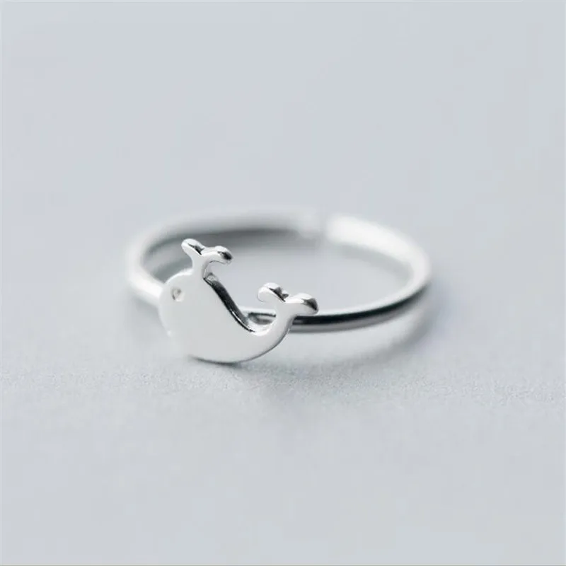 Korean Style Fashion Sweet Cute Animal 925 Sterling Silver Jewelry Little Whale Fish Dolphin Women Opening Rings  R187