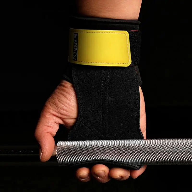 

1pair Black Cowhide Gym Fitness Gloves Straps Grips Anti-Skid Weight Power Belt Lifting Pads Workout Exercise Protection