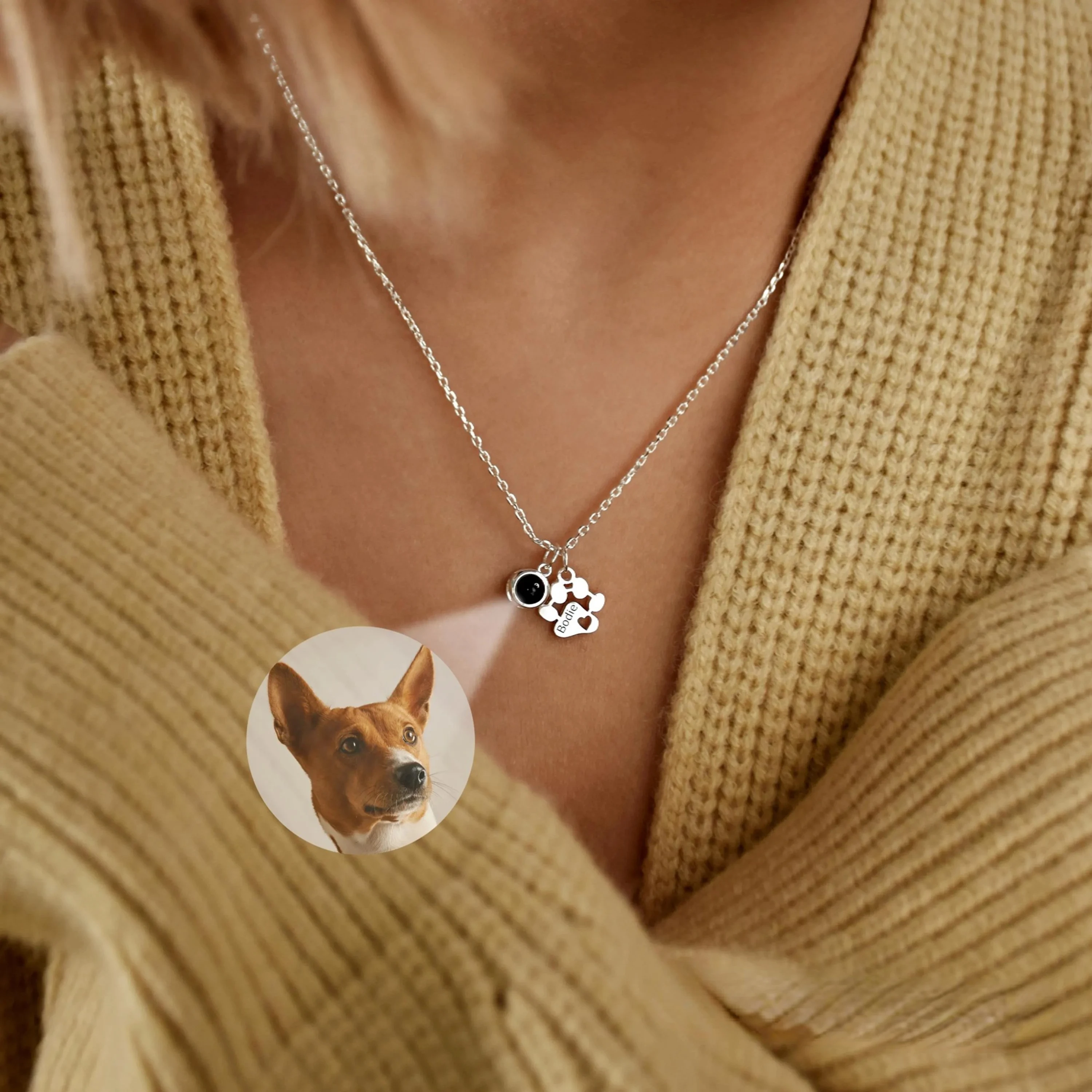 

Изготовленное на заказ проекционное ожерелье для фотографий домашних животных, персонализированное проекционное ожерелье с именем лапы и сердцем, украшение для изображения домашних животных, мемориальный подарок