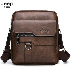 JEEP BULUO-Bolsa de Ombro de Couro Masculina, Bolsa Mensageiro Crossbody, Business Casual Spliter Masculino, Grande Capacidade, Marca de Luxo