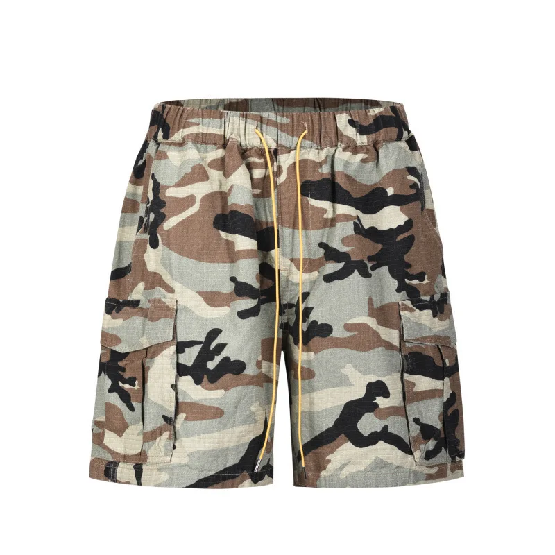 

European and American High Street Instagram Style Pleated Pocket Multi-pocket Washed Grey Camouflage Cargo Shorts Beach Shorts