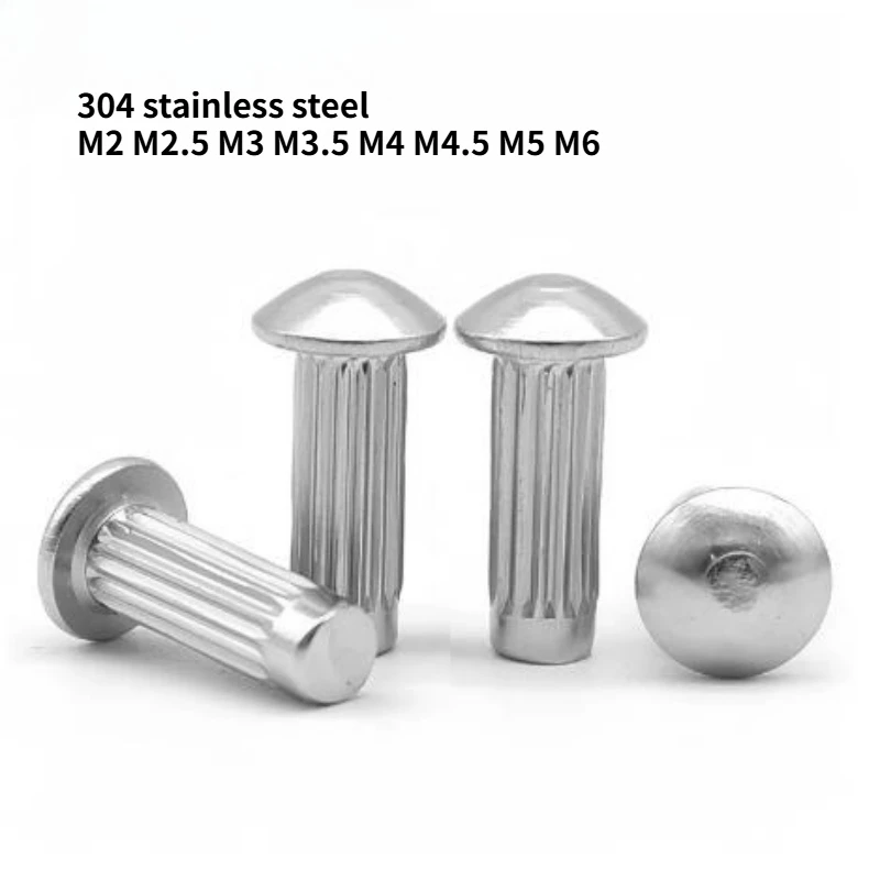 M2 M2.5 M3 M3.5 M4 M4.5 M5 M6 GB827 304 Stainless Steel Button Round Head Knurled Shank Solid Rivet Screw for Label Name