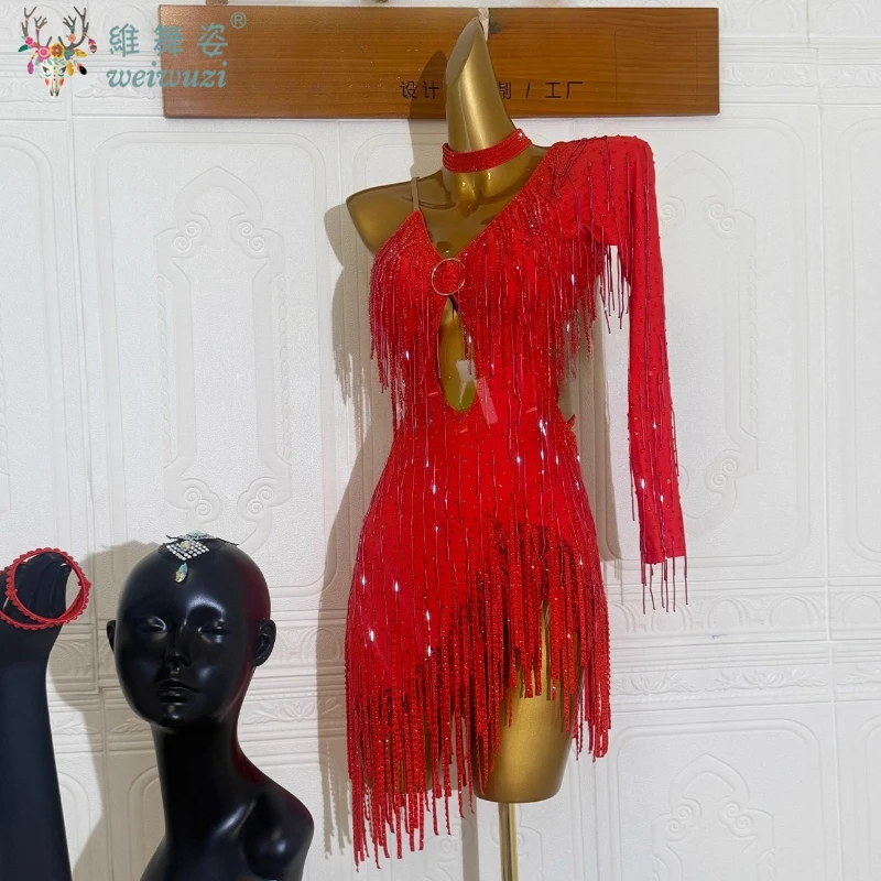 

Платья для соревнований по латинским танцам для женщин, индивидуальное платье для пожилых людей AB Stones с кисточками, костюмы для выступлений для самбы и чачи для взрослых