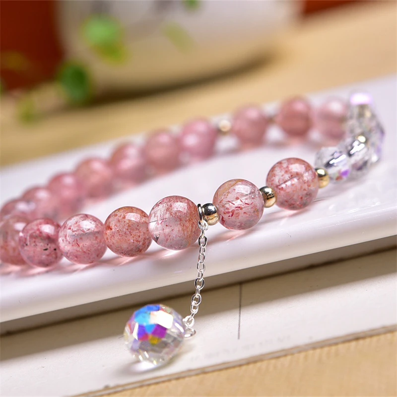 8MM Natural Strawberry Quartz Austrian Butterfly Accessories Bracelet Reiki Fortune Energy Mineral Woman Amulet Jewelry Gift