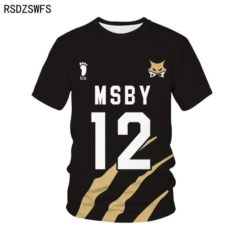 2024 dünne Sommer Trikot Sport atmungsaktiv lässig bequem Anime Haikyuu 3d drucken T-Shirt msby schwarz schak Sommer dünn