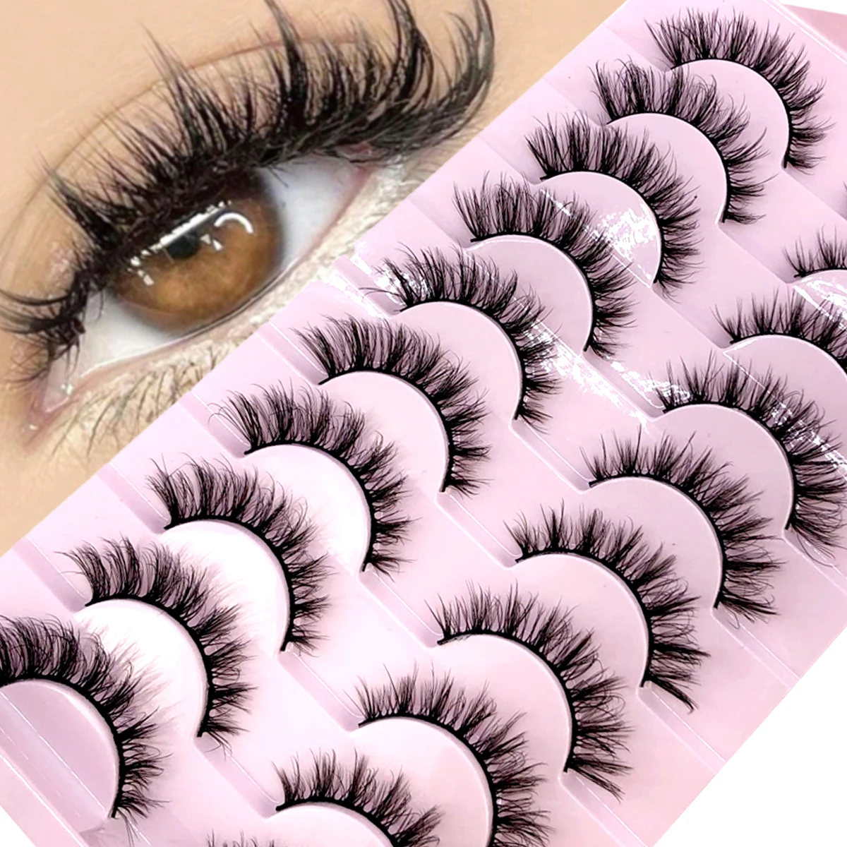 HBZGTLAD 5/9/10 Double 3D Artificial Mink False Eyelash with Messy Crossed Fine and Fluffy Natural Eyelash Extension eyelashes