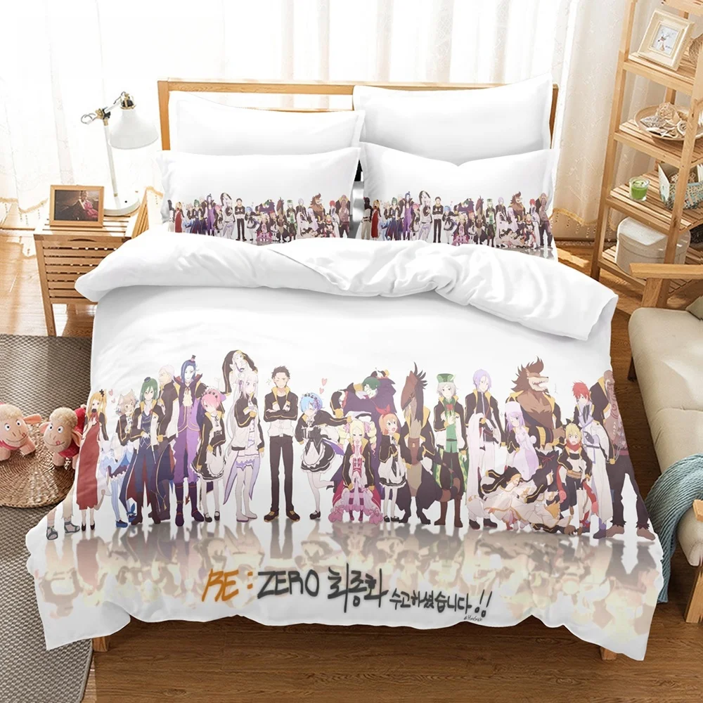 New Re Zero Rem Ram Bedding Set 3d Print Kawaii Cartoon Anime three-piece Set Adult Kid Bedroom Duvet Cover Sets Home Textiles