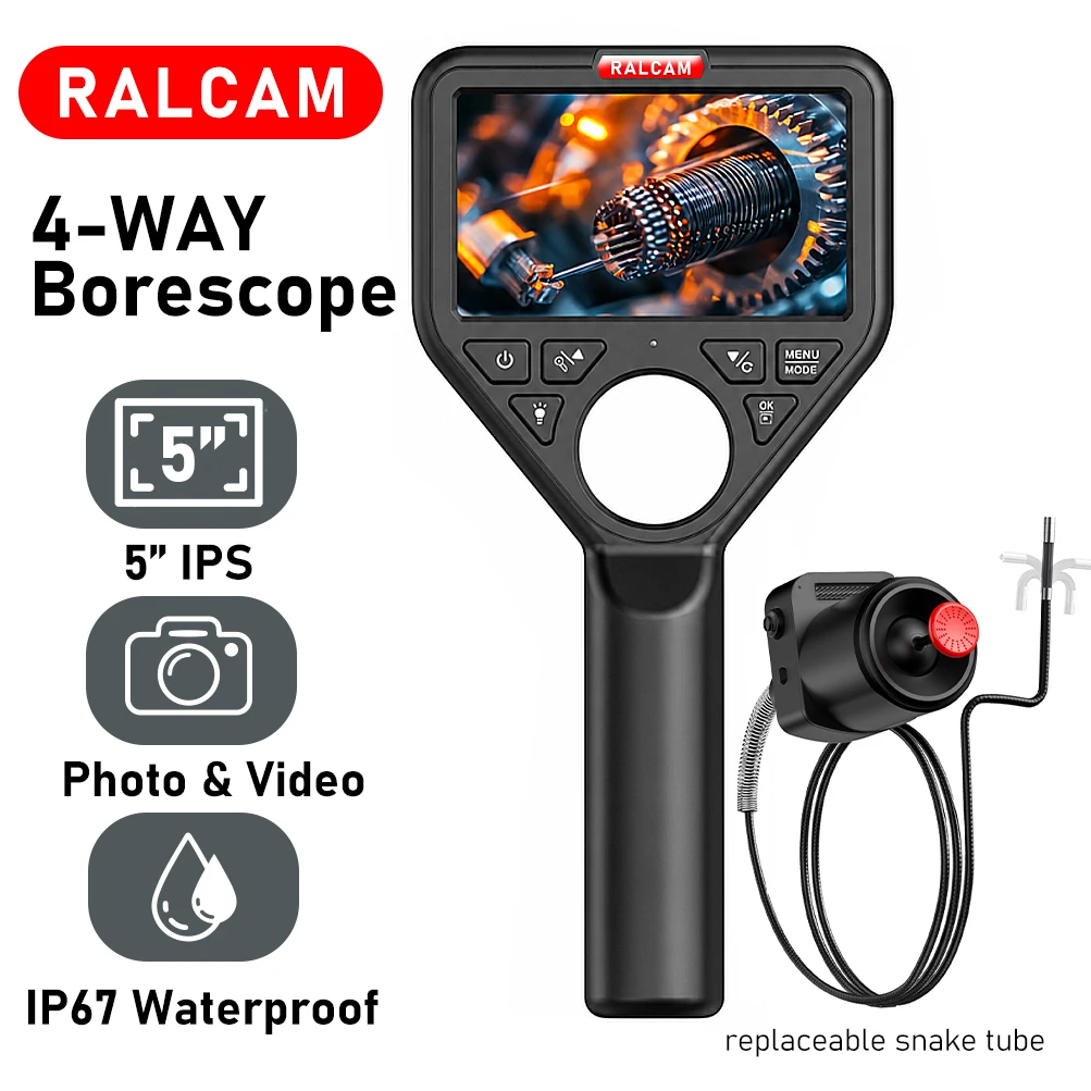 Ralcam Industrial Borescope Camera with Replaceable Snake Cable, 5