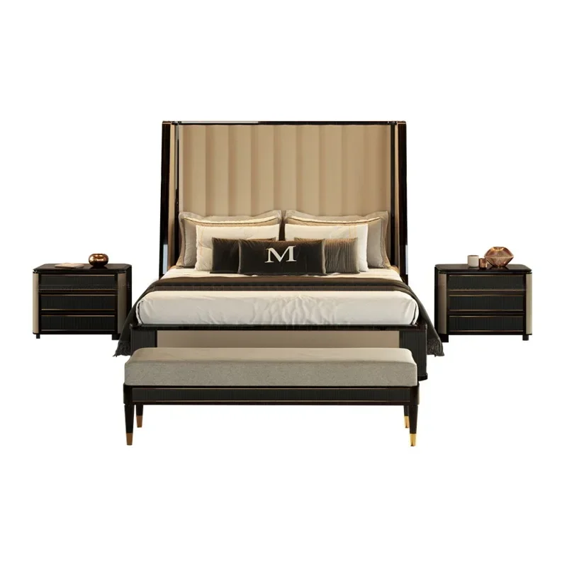 Modern light wood high back double bed  designer import and export furniture