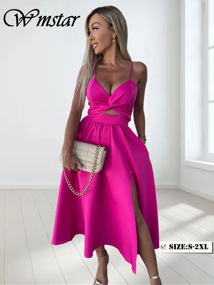 Wmstar Kleider für Frauen Großhandel Slip solide elegante Outfits Mode neu im Sommer aushöhlen Maxi kleid Frauen Drops hipping