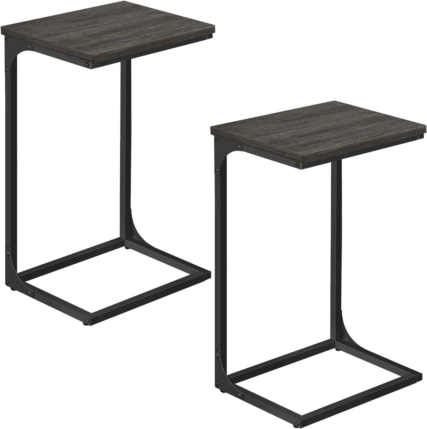 

C-Shaped End Table, Set of 2, Side Table for Sofa, Couch Table with Metal Frame, Small TV Tray Table, Ebonized Oak Finish