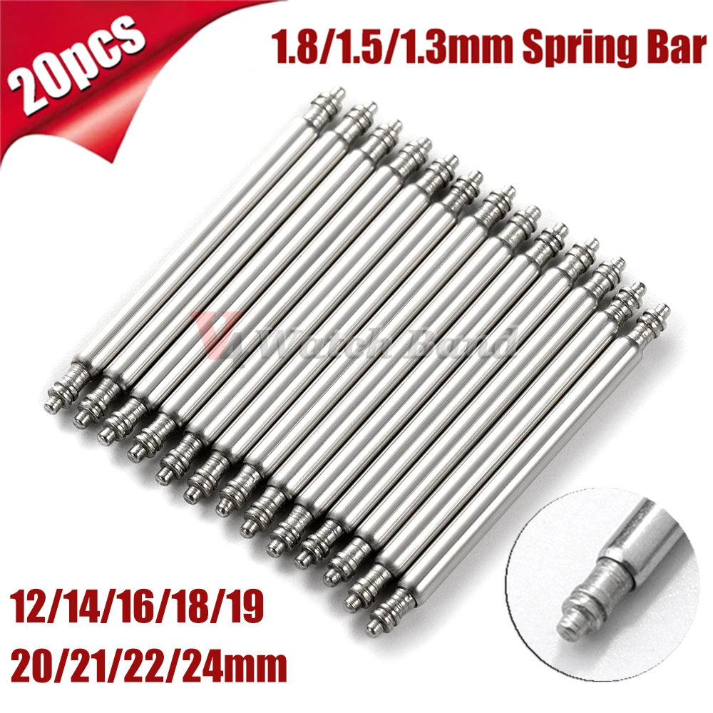18mm 19mm 20mm 21mm 22mm Spring Bars 20pcs Watch Band Links Bar Dia 1.3mm/1.5mm/1.8mm Stainless Steel Link Pins Connecting Rod