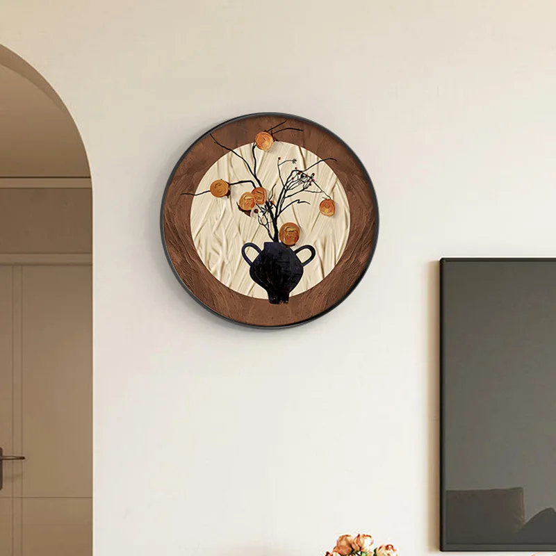 Medieval style TV background wall decorative painting high-end atmosphere round living room hanging painting retro mural light l