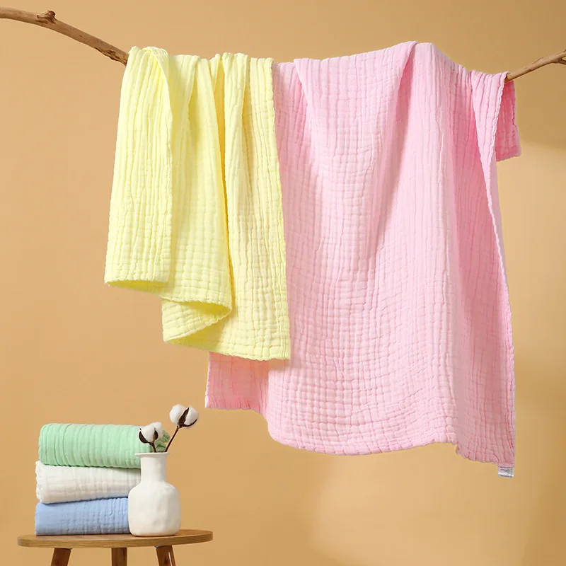 Premium 6-Layer Solid Muslin Baby Bath Towel, Newborn Bubble Cotton Swaddle Blanket Wrap Soft Breathable for Infant Fall Winter