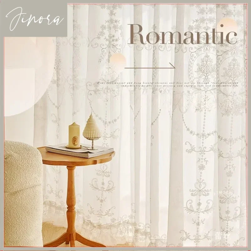 Sheer Curtains For Living Room Bedroom Dining Romantic Elegant Blackout Window Decoration European Lace Embroidered White Tulle