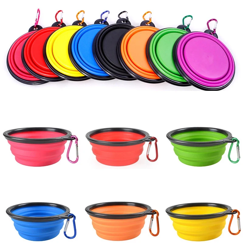 1/2/3/5/6/10Pcs Dog Feed Supplies Folding Silicone Bowl Portable Puppy Water Container With Carabiner Folding Cat Bowl Travel