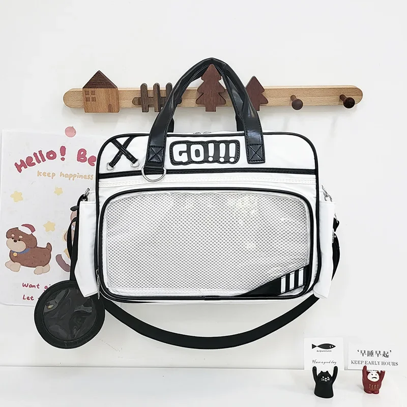 Teenager Girls Crossbody Bags PU JK Handbags Transparent Ita bag DIY Personality Display Women Leather Shoulder Bag Bolso