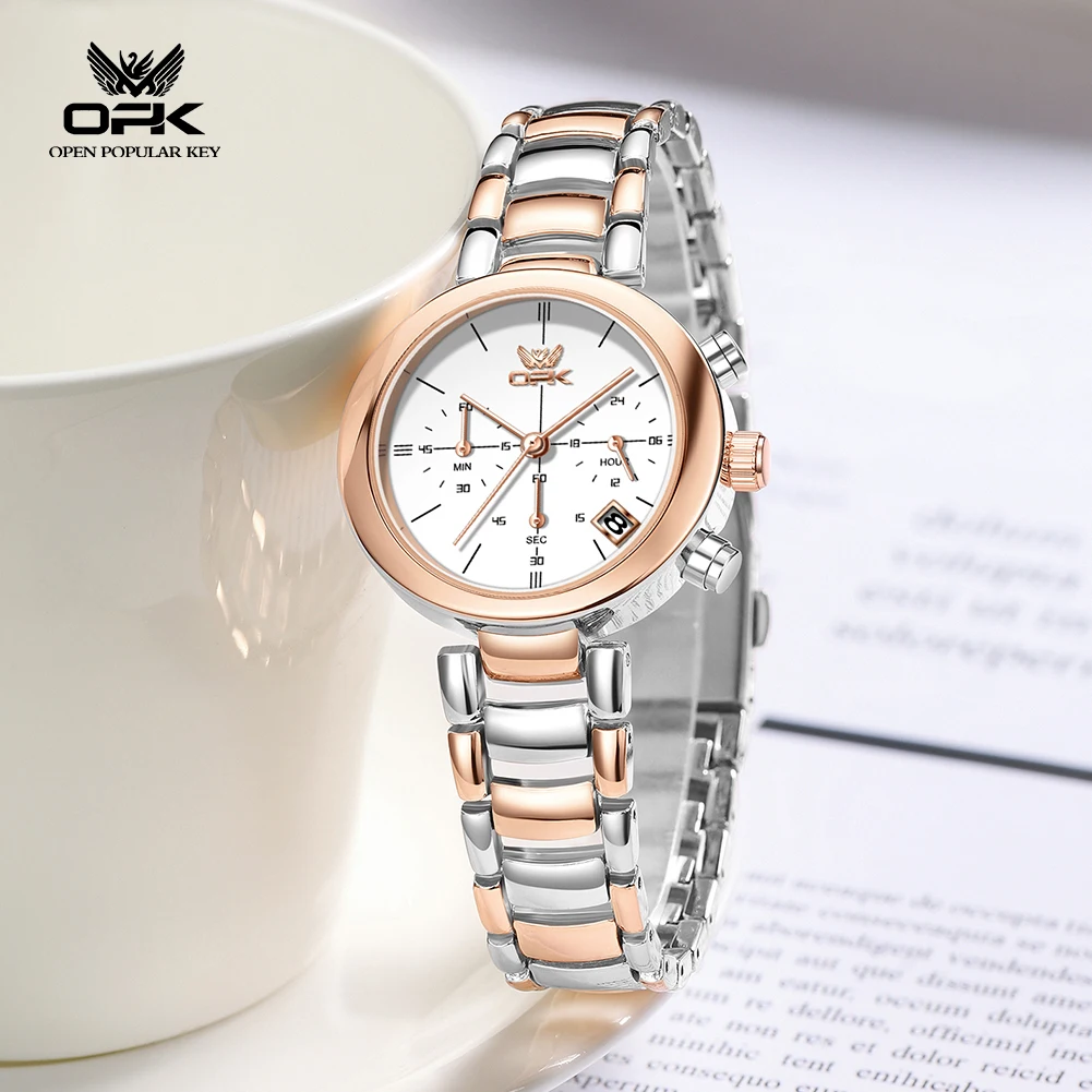 OPK 8191 Woman Watch Fashion Elegnat Steel Strap Waterproof Ladies Dress Watches Chronograph Quartz Wristwatches for Women