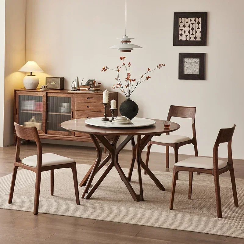 Italian minimalist black walnut dining table minimalist all solid wood home dining room table with turntable