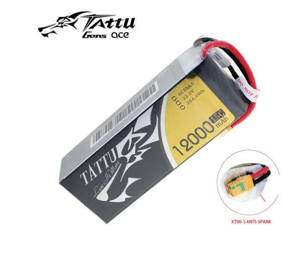 

Tattu 22.2V 12000mAh 15C 6S LiPo Battery Pack with XT90-S Plug for DJI S800 DJI S900 S1000 Walkera QR X800