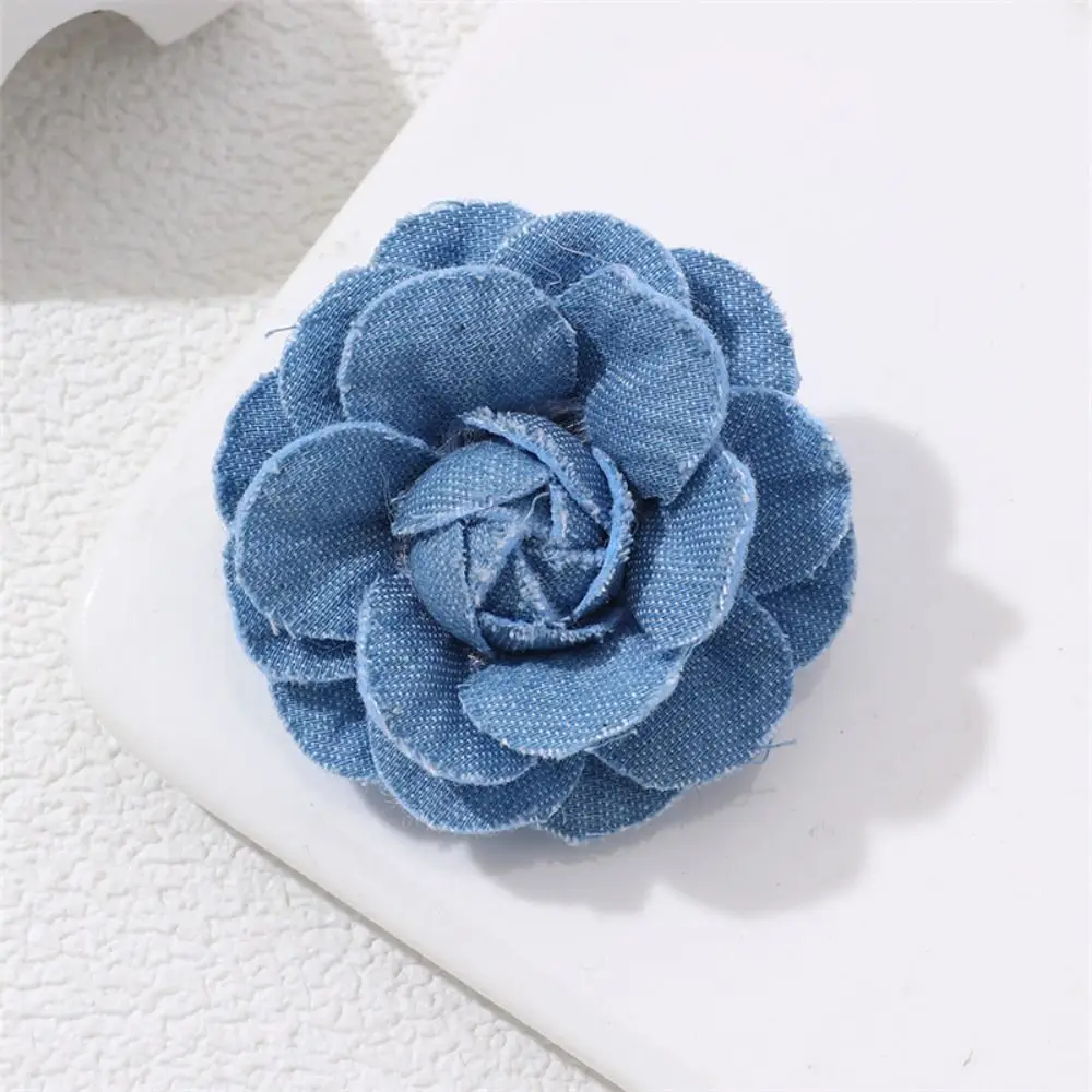 Handmade Camellia Brooch Flower Multilayer Denim Flower Fabric Cloth Art Lapel Pins Headdress Brooches Dual-use Brooches