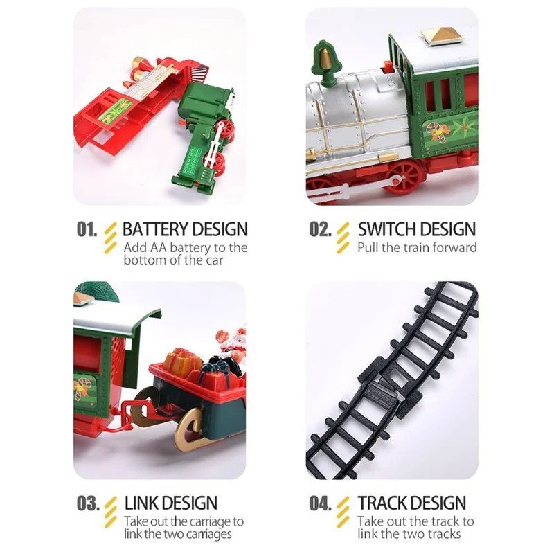 عيد الميلاد قطار المسار الكهربائي للأطفال ألعاب مقصورة السكك الحديدية الكلاسيكية مع الموسيقى الخفيفة لهدايا الأطفال #4