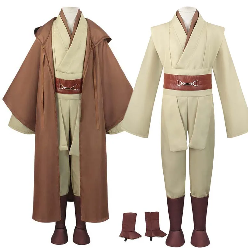 Obi Wan Kenobi Cosplay Adult Men Hooded Robe Jedi Knight Outfits Laku Tunic Costume Halloween Robe Hooded Uniform Full Set