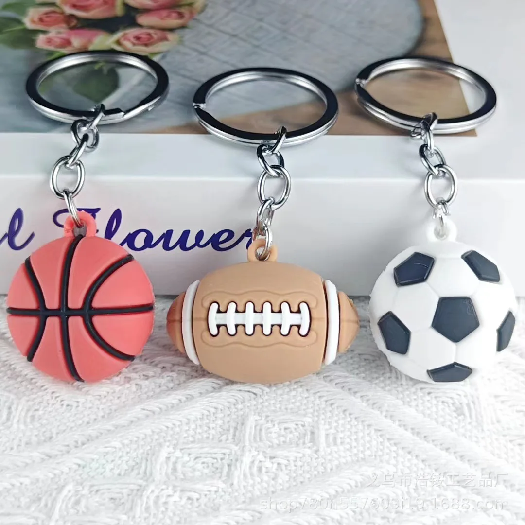 Creative Simulation Football Rugby Tennis Volleyball Key Spike Ball Series Basketball Key Chain Small Pendant Doll Activity Gift