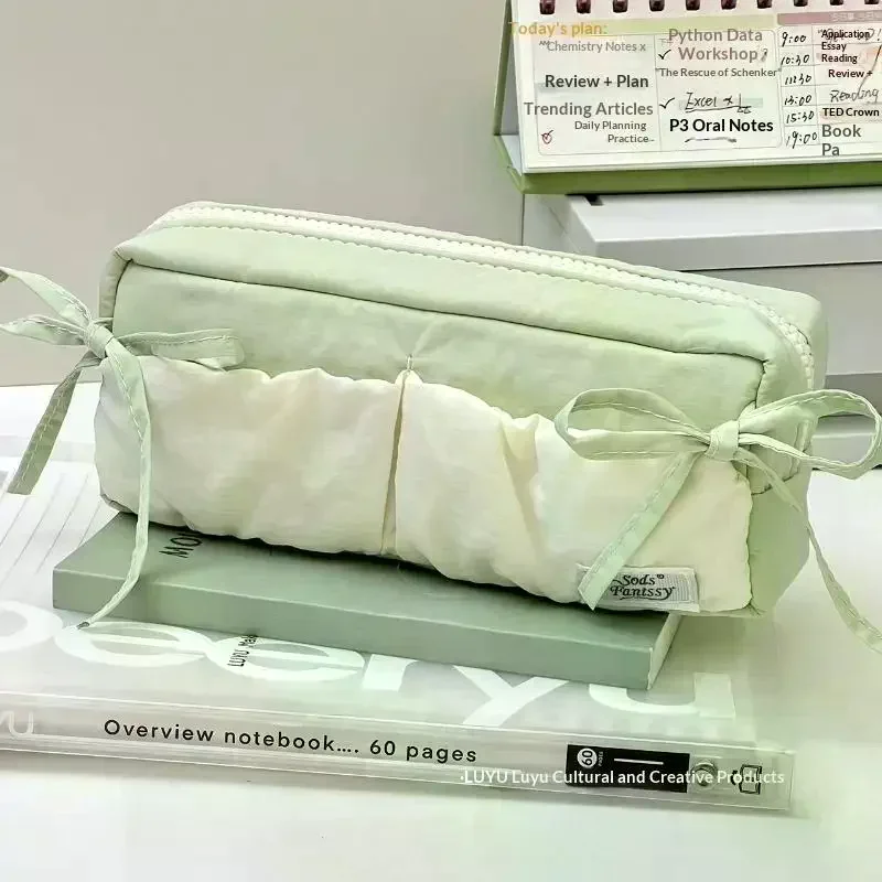 Cute Ruffled Bow Pencil Case With Large Capacity And Soft Fabric Perfect For Students School Study Daily Stationery Storage