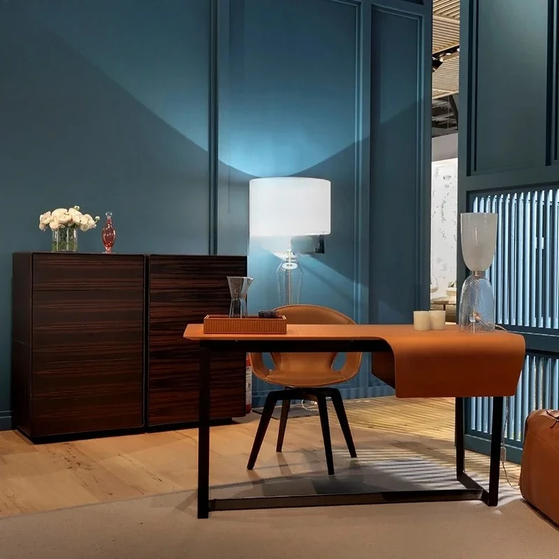 

Italian light luxury simple orange desk high-end office desk, computer desk solid wood furniture