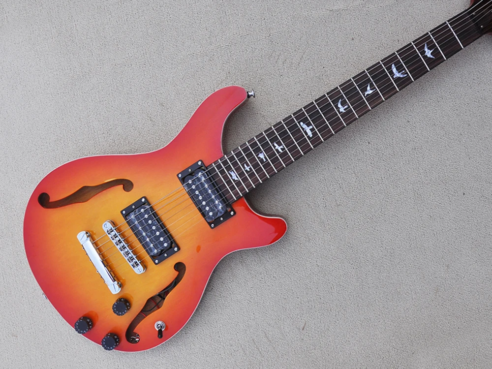 

7 Strings Cherry Sunburst Semi-hollow Electric Guitar with Humbuckers Pickups,Rosewood Fretboard,Customizable