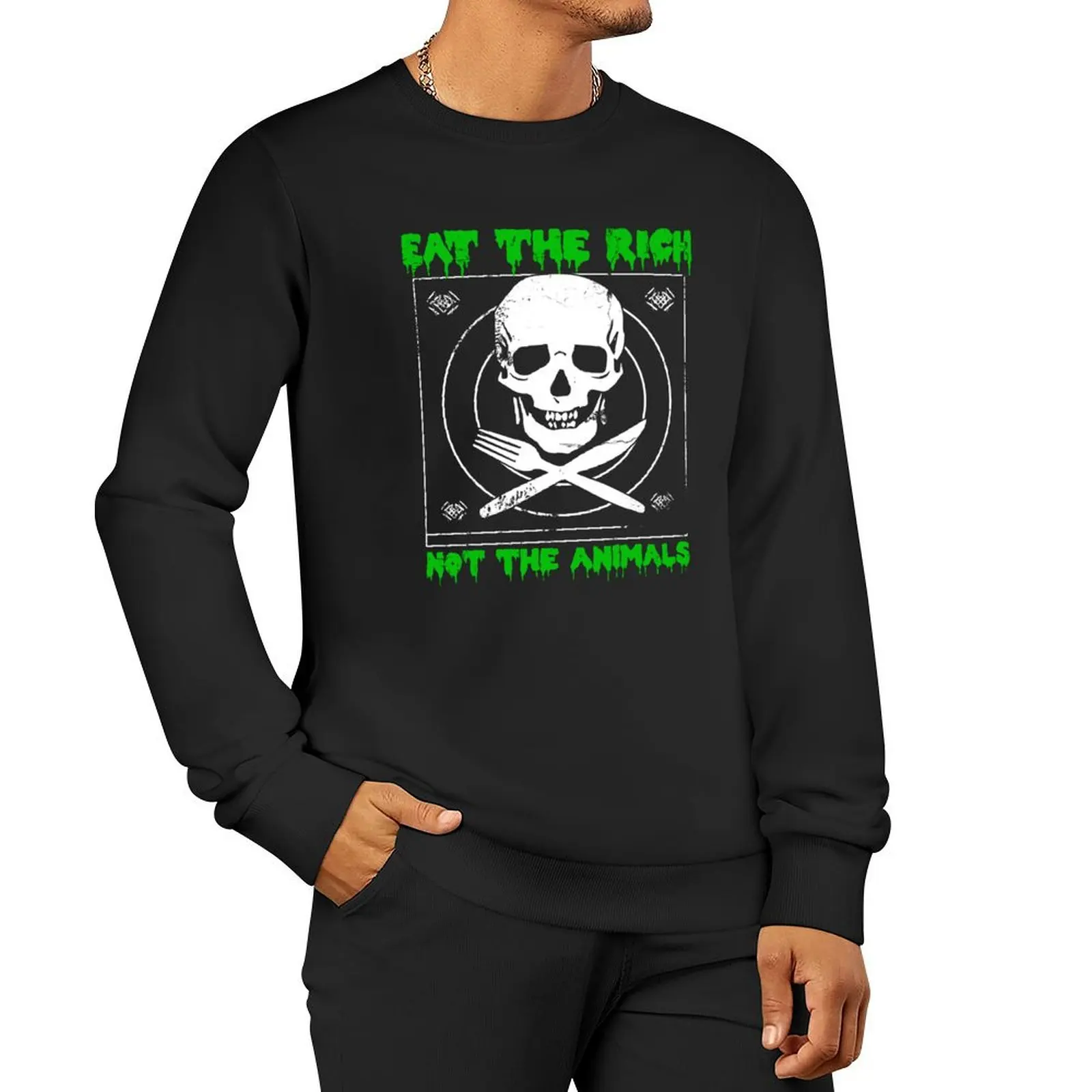 

Eat The Rich not the Animals / Skull with Fork and Knife Pullover Hoodie autumn clothes new in hoodies & sweat-shirt