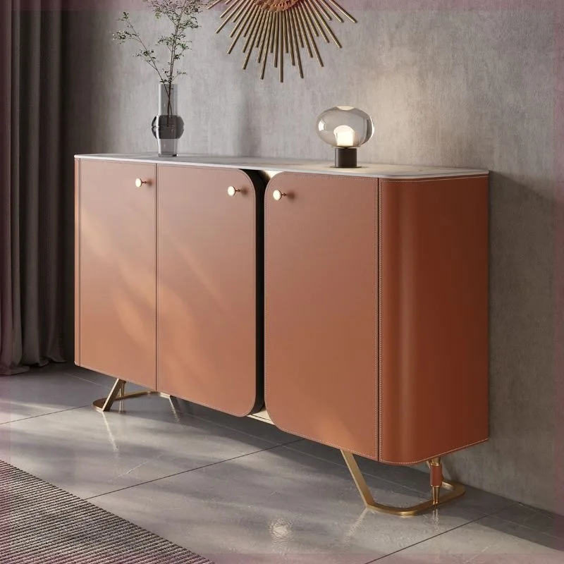 Armário lateral de jantar de couro de sela de ardósia, armazenamento simples e moderno