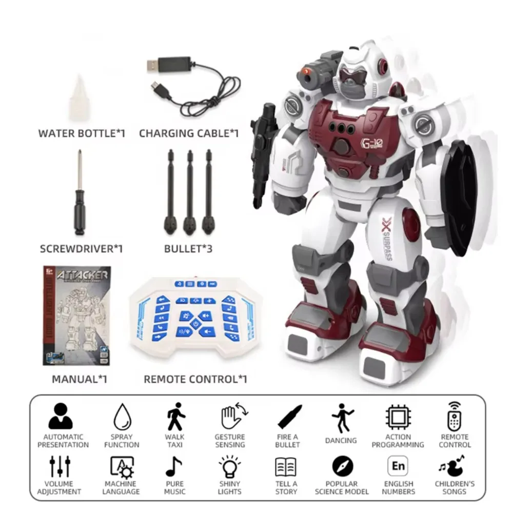 2.4G Hand Gesture Induction Spray Robot Toy Kids Remote Control Singing Dancing Robot With Spray Function